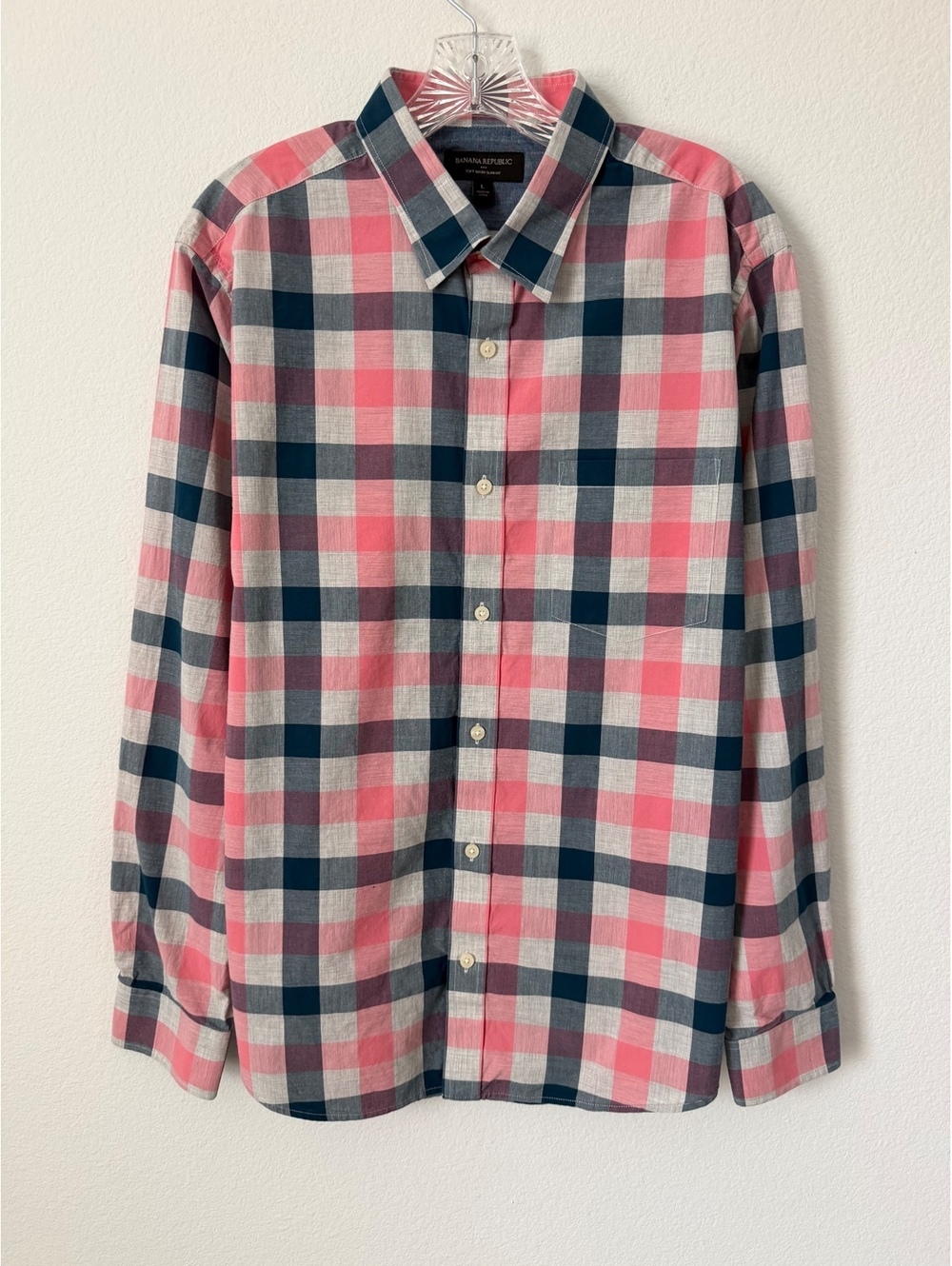 Banana Republic Long Sleeve Button Up Collared Multicolor Check Shirt Size L